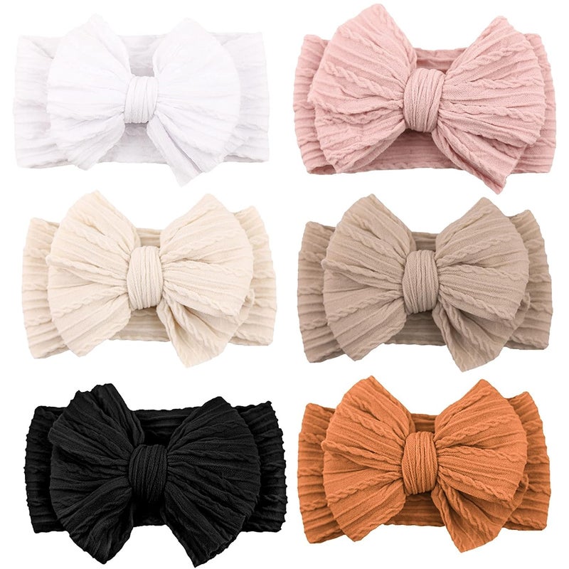 Niceye Handmade Baby Headbands Soft Stretchy Nylon Hair Bands with Bows for Newborn Infant Baby Toddler Girls- Pack of 6 - Image 1